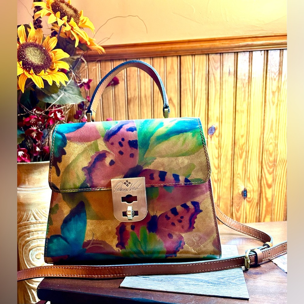 Patricia Nash Watercolor Butterfly Collection Chauny Satchel/Crossbody Bag NWOT